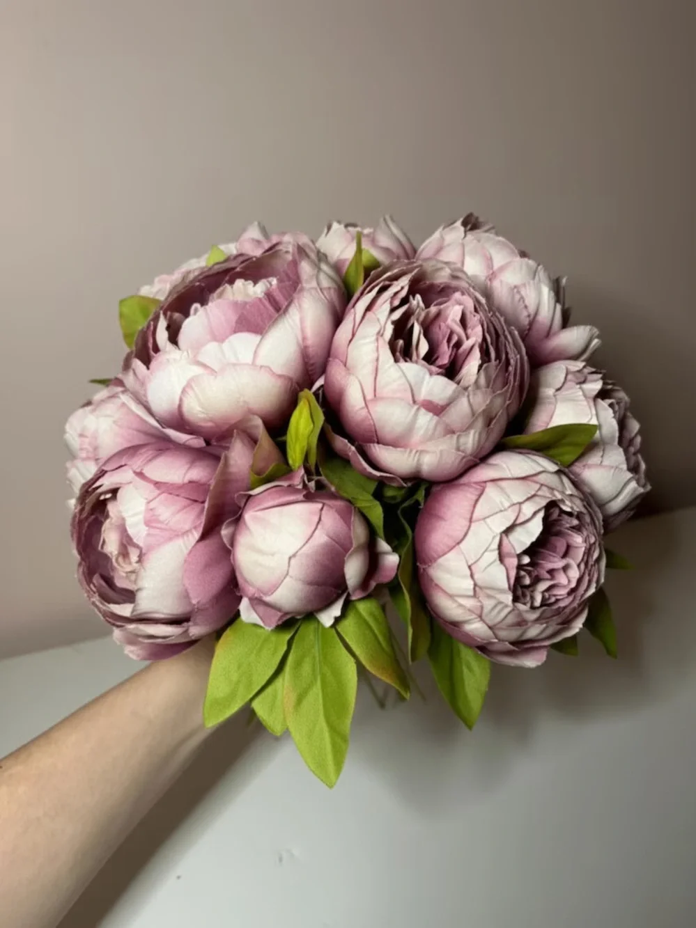 Pink Peony Bouquet in White Vase - Home Accent Floral Arrangement